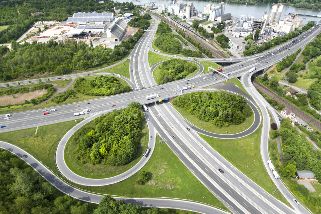 Aerial view of Miyawaki plantations within traffic islands